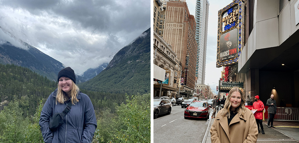  Image1:Jamie spending her free time doing one of her favorite activities, hiking! Image2: Another one of Jamie’s passions, catching a Broadway show.