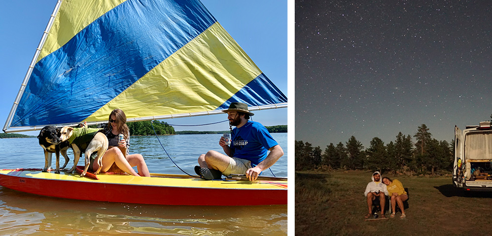 Image 1: Marcus loves spending time on the water with friends. Image 2: Another one of Marcus’s passions, camping on the weekends.